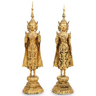Pair of Gilt Metal Thai Buddha Statues