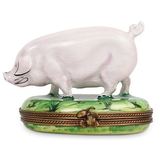 Limoges Porcelain Pig Trinket Box