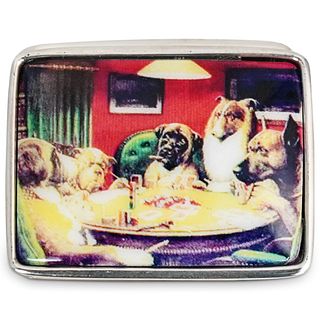 Sterling Silver "Dogs Playing Poker" Pill Box