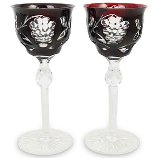 Pair of Bohemian Red Glass Wine Glasses