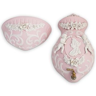 (2 Pc) Jasperware Pink and White Bisque Porcelain Set