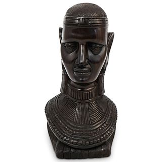 African Wood Female Bust Figurine