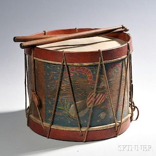 Evans & Hassall Civil War-era Painted Drum and Sticks