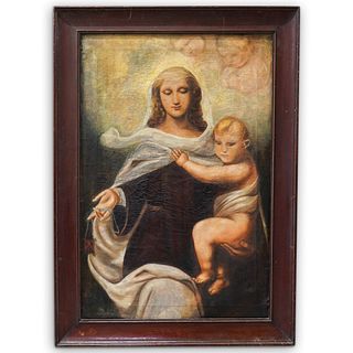 Antique Virgin Mary Oil Painting