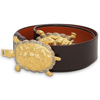 Ladies Leather Gilt Turtle Belt Buckle