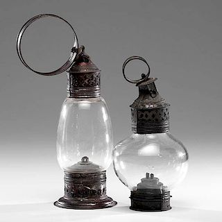 Early Tin Lanterns Including a Blown Glass Onion Lantern 