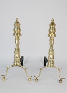 Pair of Period Brass Petite Andirons, early 19th century