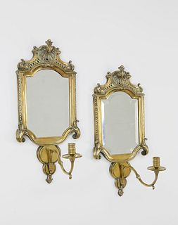 Pair of English Brass Mirrored Sconces, 19th century