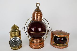 Group of Three Brass and Copper Maritime Lights, 19th Century