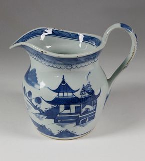 Canton Blue and White Pitcher, mid 19th Century