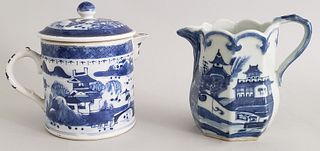 Chinese Export Porcelain Canton Covered Tea Pot and Creamer, 19th Century