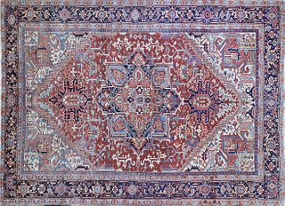 Vintage Persian Heriz Hand Knotted Oriental Carpet