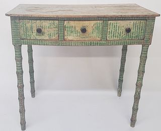 English Paint Decorated Three Drawer Writing Table, 19th Century