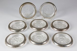 Set of 8 Sterling Silver and Crystal Coasters