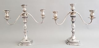 Pair of Sterling Silver Three Light Candleabras
