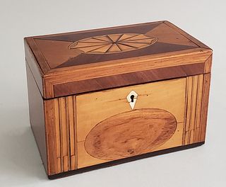 English Satinwood Fan Inlaid Single Compartment Tea Caddy, 19th Century