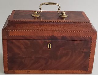 Chippendale Inlaid Triple Compartment Tea Caddy, 19th Century