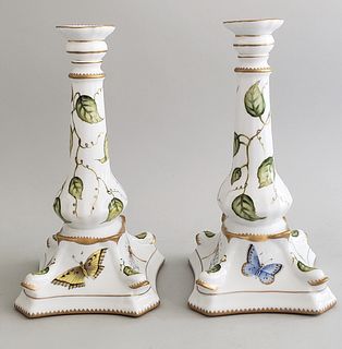 Pair of Anna Weatherley Hungarian Hand Painted Porcelain Candlesticks