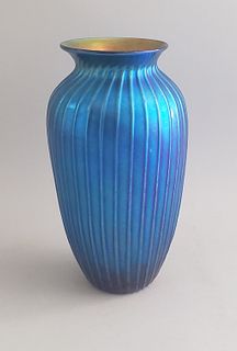 Lundberg Studios Blue Art Glass Vase, Davenport, California