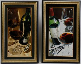 Pair of Oil on Canvas Still Life Wine Paintings