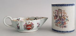 Chinese Export Tankard and Armorial Sauce Boat, 19th Century