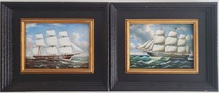 Pair of Contemporary Diminutive Oil on Board Portraits of Clipper Ships