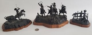 Three Jan Hana Miniature Figural Western Bronze Compositions