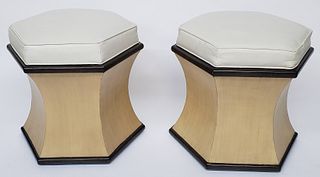 Pair of Hexagonal Leather Top Stools