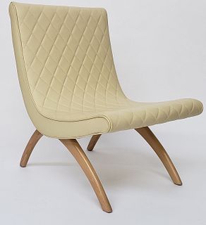 Mid-Century Style Quilted Leather Slipper Chair