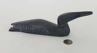 Samwillie Iqaluq Inuit Carved Soapstone Loon Sculpture