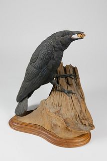 Pete Micciche "Fish Crow" Polychrome Carved Wood Model of a Crow