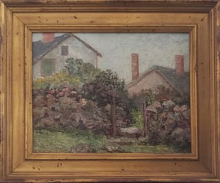 William Partridge Oil on Board, "New England Cottages"