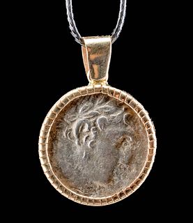 Phoenician Silver Melqart Shekel w/ Gold Bezel Necklace