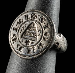 Early European Silver Stamp Ring w/ Christian Motifs