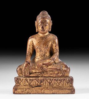 Fine 19th C. Thai Gilt Wood Buddha on Tiered Pedestal