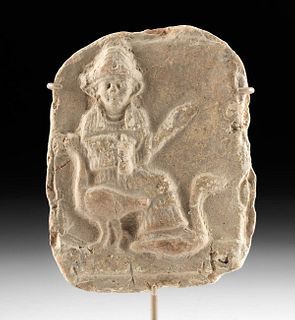 Babylonian Pottery Plaque - Seated Woman w/ Birds