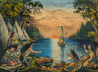 Currier & Ives Hand-Colored Lithograph of Hiawatha