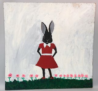 Earl Swanigan, Large Outsider Art Bunny Painting