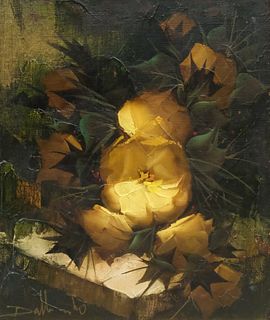 Oil on Canvas, Yellow Roses