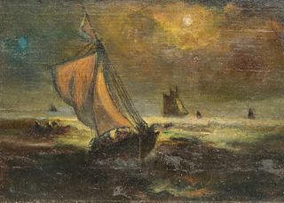 European School, Seascape Nocturne With Ships