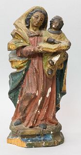 Early Italian Carved Santos Mary & Baby Jesus
