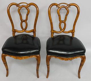 Pair of Biedermeier Style Chair With Leather Seats