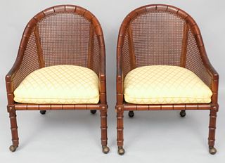Pair Widdicomb Faux Bamboo & Cane Tub Chairs