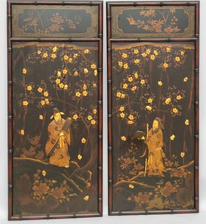 Pair of Japanese Shibayama Lacquer Panels