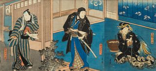 Japanese Woodblock Triptych, Samurai