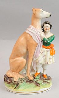Staffordshire Figural Group of Girl with Hound