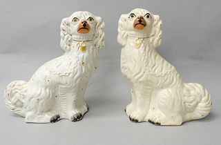Near Pair of Large White Staffordshire Spaniels