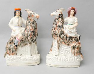 Large Pair of Staffordshire Goat Rider Figurines