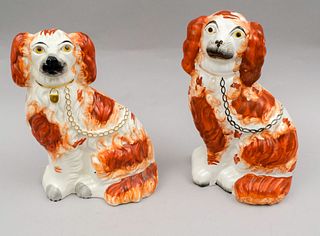 Near Pair of Large Staffordshire Ginger Spaniels