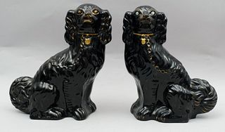 Large Pair of Staffordshire Black Spaniel Dogs